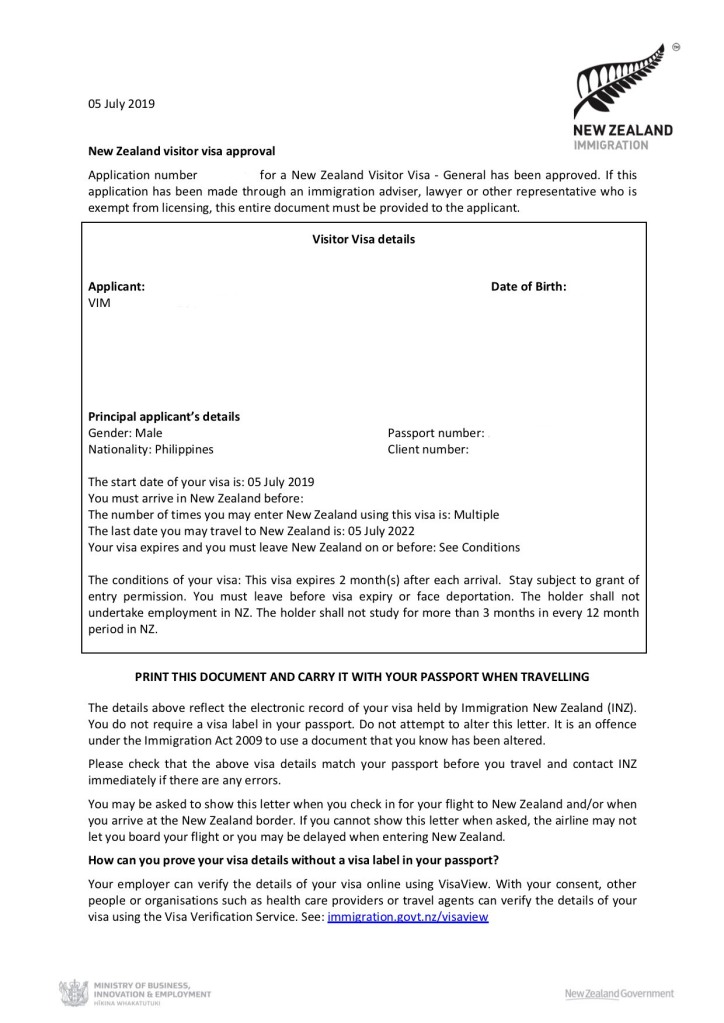 visa application cover letter new zealand